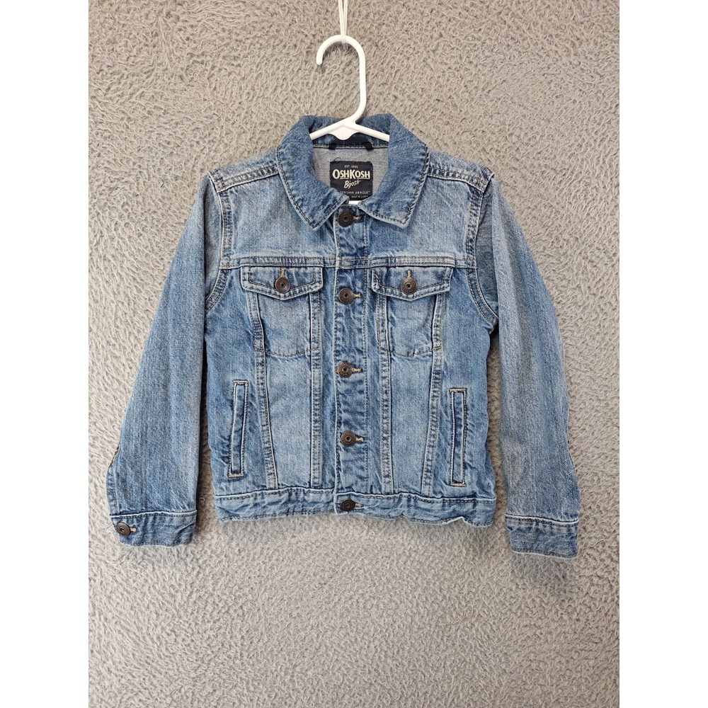 OshKosh B'Gosh Trucker Jacket Kids 5T Blue Denim Slim Fit Collared Snap Button